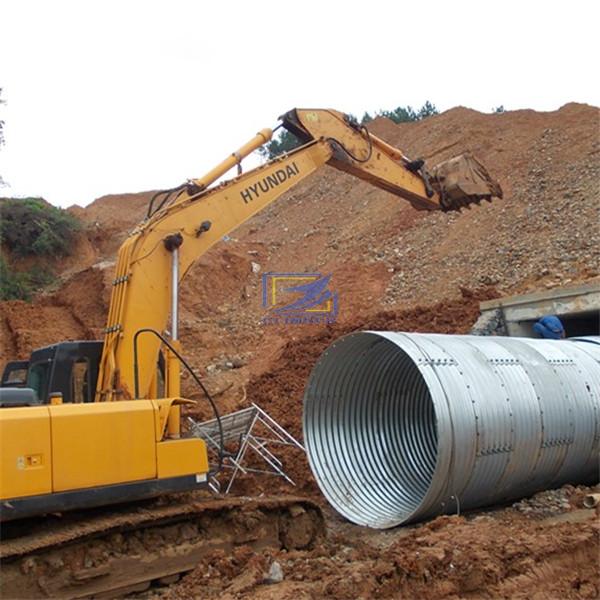 Large diameter corrugated steel culvert pipe in the high way construction